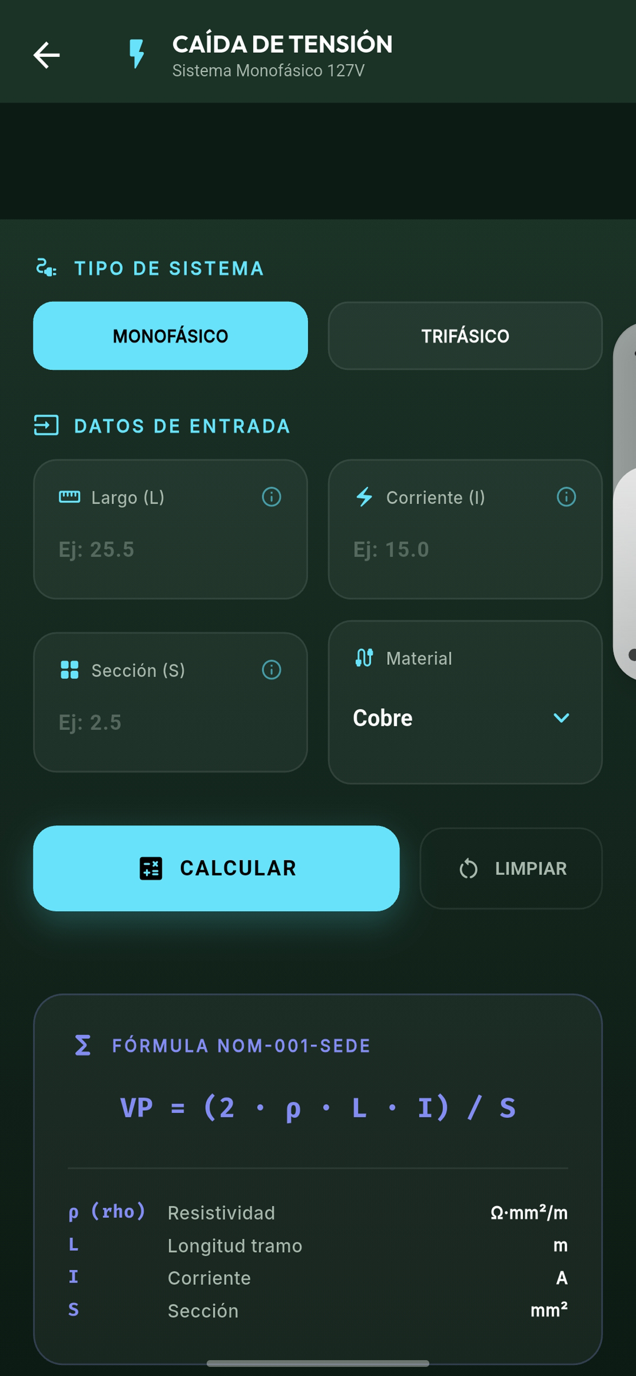 Calculadora de caída de tensión
